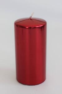 Piros fém hatású gyertya henger 14cm