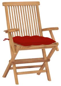 VidaXL 8 db tömör tíkfa kerti szék piros párnával