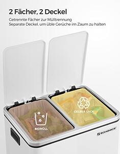 Konyhai szemetes, 2 x 15 literes acél szemetes, lépcsős szemetes belső vödrökkel és fogantyúkkal, puha záródással, szagszigeteléssel, fehér