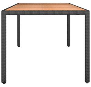 VidaXL fekete polyrattan és tömör akácfa kerti asztal fa asztallappal