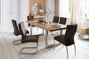 CORALLO tömör tölgy étkezőasztal fix 160-260x100 cm nemesacél lábbal