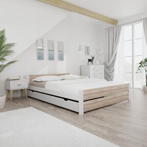 IKAROS DOUBLE ágy 140 x 200 cm, fehér/sonoma tölgy Ágyrács: Léces ágyrács, Matrac: Matrac nélkül
