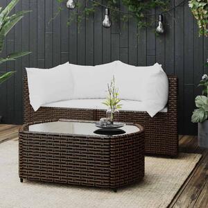 3 részes barna polyrattan kerti ülőgarnitúra párnával