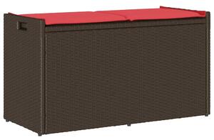 Barna polyrattan kültéri tárolópad párnával 100 cm