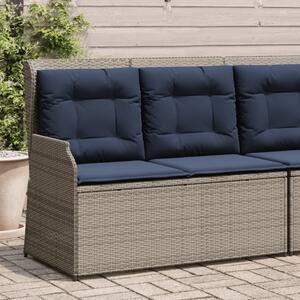 Szürke polyrattan dönthető kerti pad párnákkal