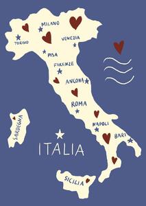 Illusztráció Italiy Map, Studio Dolci, (30 x 40 cm)
