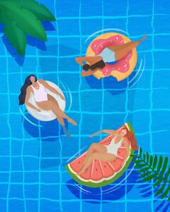 Illusztráció Pool Ladies, Petra Lizde, (30 x 40 cm)