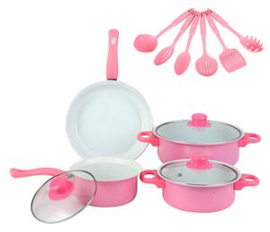 13 részes tapadásmentes edénykészlet konyhai eszközökkel pink G24