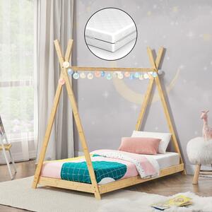 Gyerekágy Vimpeli matraccal 80x160 cm bambusz [en.casa]