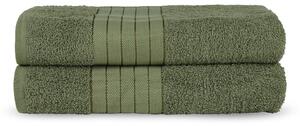Sötétzöld frottír pamut fürdőlepedő szett 2 db-os 70x140 cm – Good Morning