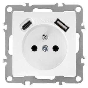 Egyszeres földelt aljzat + USB-A USB-C OSTE JNH004-G White