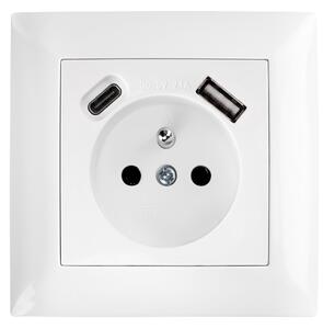 Egyszeres földelt aljzat + USB-A USB-C OSTE JNH004-G White