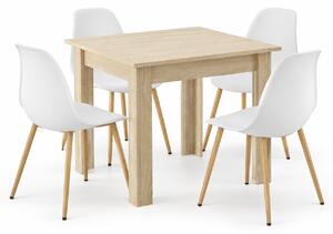 Étkezőasztal szett: NP 80×80 cm sonoma + 4 db WAT szék fehér/natúr láb