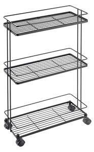 Matt fekete acél gurulós polcos állvány 38x62x16 cm Lava – Metaltex