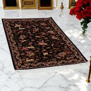 Selyem szőnyeg Vadászat kék 100x150 iráni viszkóz selyem szőnyeg