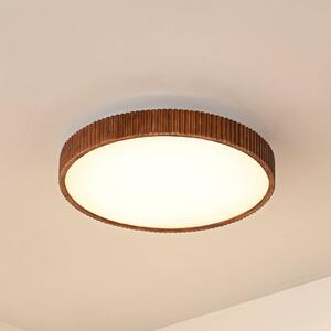 Lindby LED mennyezeti lámpa Velua, fehér/sötét fa, CCT, Ø 50 cm, dimmelhető, Sötét fa, Nappali / Étkező, Fa, Modern