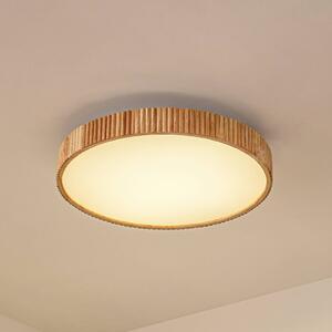 Lindby LED mennyezeti világítás Velua, fehér/világos fa, CCT, Ø 50 cm, dimmelhető, Világos fa, Nappali / Étkező, Fa, Modern