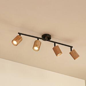 Lindby Stralino mennyezeti spotlámpa, 4 izzós, hossza 60 cm, fa, dimmelhető, Világos fa, Folyosó, Fa, Modern