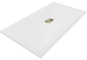 Mexen Hugo, téglalap alakú zuhanytálca SMC 150 x 100 cm, fehér, arany kupak, 42101015-G