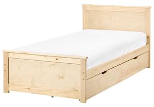 Ágy 2 fiókkal Fenyő DAUPHIN 90 x 200 cm Világosbarna