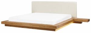 Ágy LED világítással Műbőr ZEN 180 x 200 cm Természetes kőris