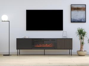 TV-állvány Teseta 104, Edzett üveg, Laminált forgácslap, 57x182x39cm, Fekete, Dió