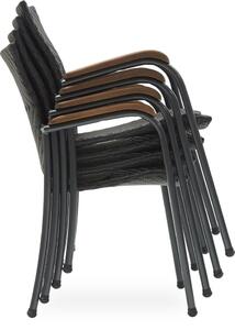 Tonga kerti szék, fekete polyrattan, natúr karfa