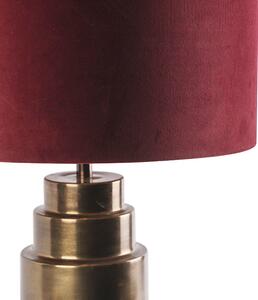 Art deco asztali lámpa bronz bársony árnyalatú vörös, arany 50cm - Bruut