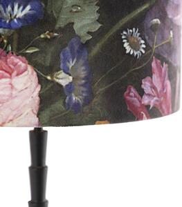 Asztali lámpa fekete 35 cm bársony árnyalatú virágmintázat - Pisos