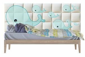 Kék bálna rajz illusztráció gyerekszoba nyomtatott műbőr babafalvédő, ágy mögé (200x75 cm)