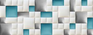Műbőr falvédő-85 V-5 faldekoráció (200x75 cm), fehér, kék, ezüst színű panelekből