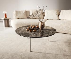 DELIFE Dohányzóasztal Edge kerek 90x90 cm Laminam® Emperador extra polírozott sötétbarna Trive rozsdamentes acél szálcsiszolt