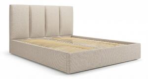Bézs kárpitozott franciaágy tárolóhellyel ágyráccsal 180x200 cm Juniper – Mazzini Beds