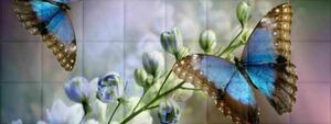Pillangó színes kék nyomtatott műbőr falvédő, ágy mellé (200x75 cm)