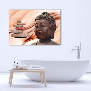 Gario Vászonkép Buddha fej és kövek - rózsaszínu Méret: 60 x 40 cm