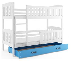 Gyerek emeletes ágy KUBUS tárolóhellyel 90x200 cm - fehér Kék