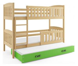Gyerek emeletes ágy KUBUS kihúzható ággyal 90x200 cm - fenyő Zöld