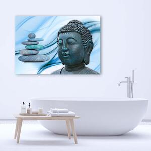 Gario Vászonkép Buddha fej és kövek - kék Méret: 60 x 40 cm
