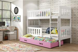 Gyerek emeletes ágy KUBUS kihúzható ággyal 90x200 cm - fehér Rózsaszín