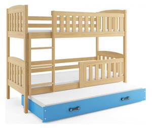 Gyerek emeletes ágy KUBUS kihúzható ággyal 80x190 cm - fenyő Kék