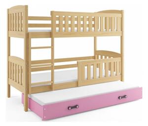 Gyerek emeletes ágy KUBUS kihúzható ággyal 80x190 cm - fenyő Rózsaszín