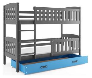 Gyerek emeletes ágy KUBUS tárolóhellyel 80x190 cm - grafit Kék