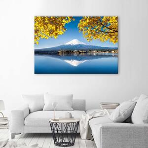 Gario Vászonkép Fudzsi-hegy, tó és sárga levelek Méret: 60 x 40 cm