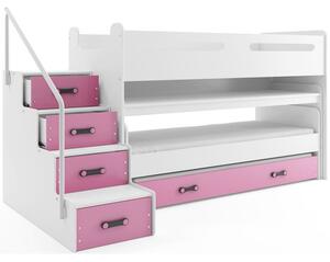 Gyermek emeletes ágy kihúzható ággyal MAX I 80x200 cm - fehér Rózsaszín