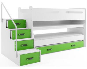 Gyermek emeletes ágy kihúzható ággyal MAX I 80x200 cm - fehér Zöld