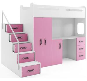 Gyermek emeletes ágy MAX IV 80x200 cm - fehér Rózsaszín