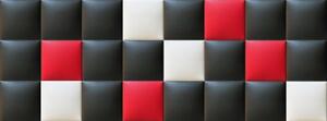 Műbőr falvédő-17 modern praktikus faldekoráció (200x75 cm), fehér, fekete, piros panelekből