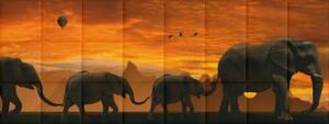 Elefántok naplemente dekor nyomtatott műbőr falvédő (200x75 cm), ágy mögé falburkolat