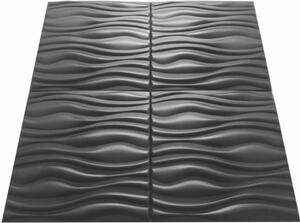 Polistar Flow fekete hullámos polisztirol falpanel, burkolat, 3d dekoráció falra (50x50cm)