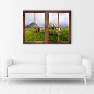 Gario Vászonkép Ablak - a lovakra nézo kép Méret: 60 x 40 cm